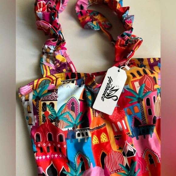 Sporlike One Piece Swimsuit Ruffle Straps Colorful New Size Small - Picture 3 of 7